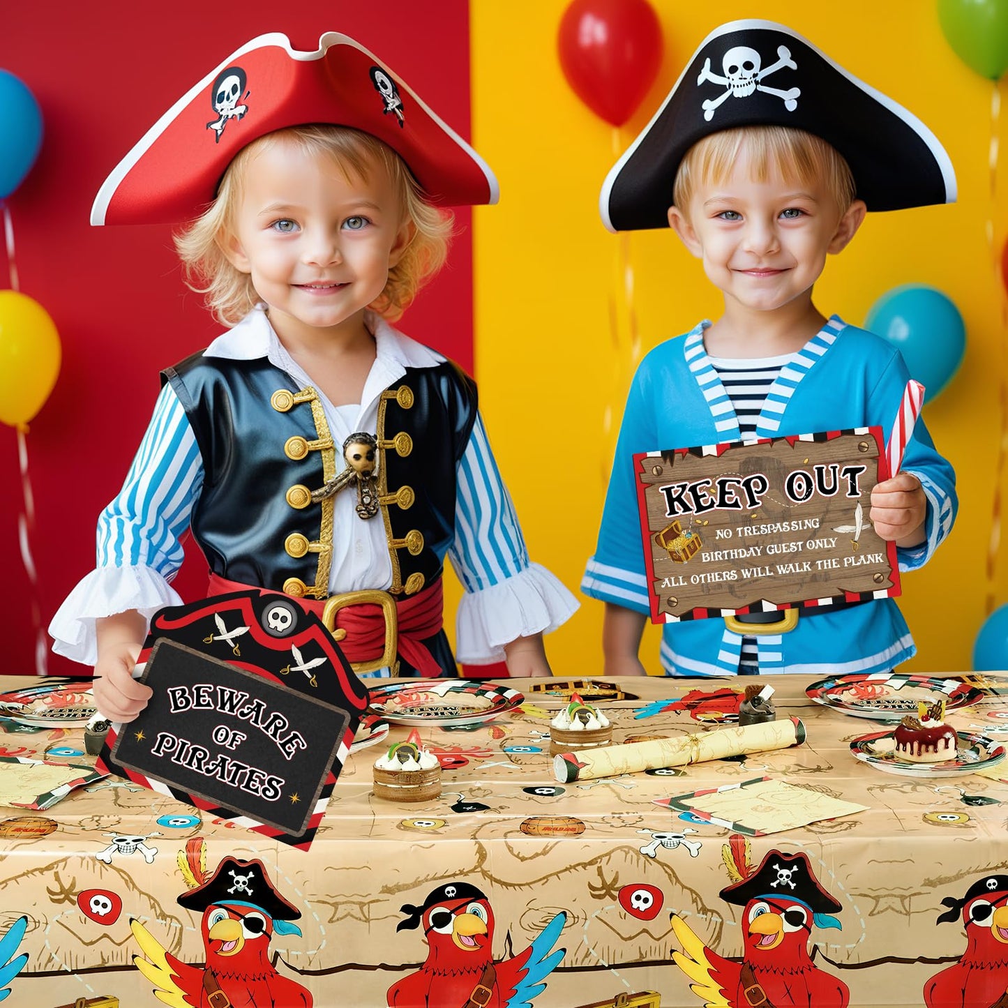 WERNNSAI Pirate Party Tablecloth - 2 Pack 54'' x 108'' Pirate Party Supplies Disposable Island Treasure Map Tablecover Nautical Adventure Theme Decorations for Boys Birthday Dining Table Cover