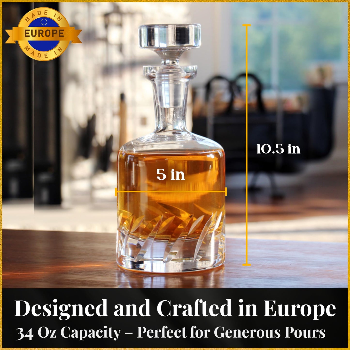 Voted Best High-End Whiskey Decanter 2024 by Food & Wine Magazine | Made in Europe | Hand-Blown Beveled Blade Decanter | 34 Fl. Oz | 100% Lead-Free Crystal | Gift Box | Elegant Design