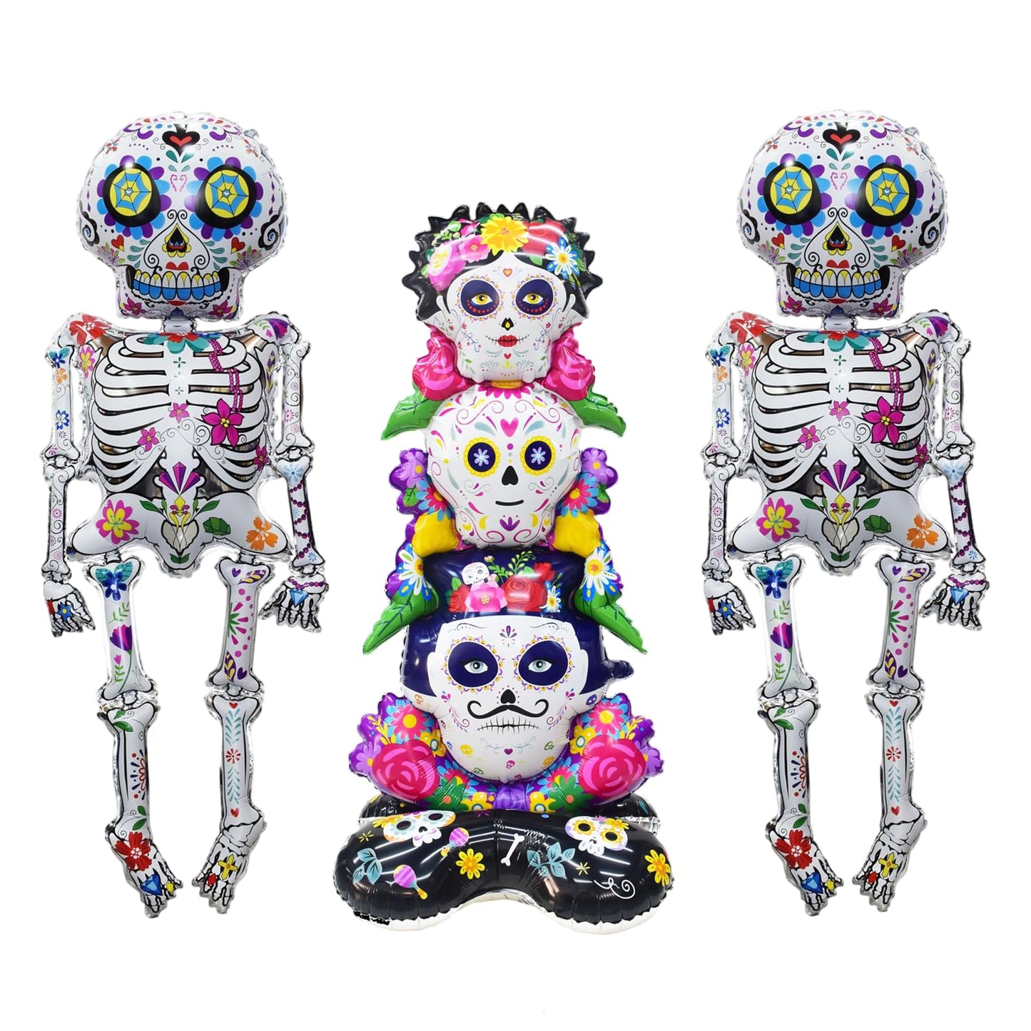 3 Pcs Skeleton Foil Balloons, Día de Muertos Day of the Dead Party Decorations, Halloween Skeleton Balloons,Halloween Spooky Party Supplies, Sugar Skull Balloons