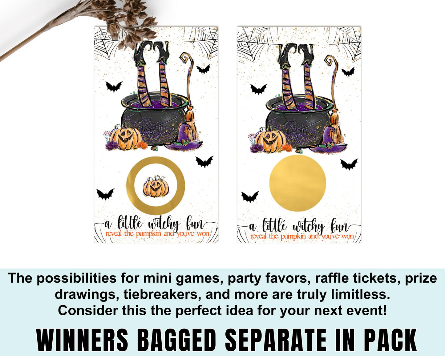 Witchy Fun Bridal Shower Scratch Off Cards (30 Pack) – Halloween Wedding Reception Activities, Lottery Giveaways, Girl’s Shower Party Favors, Bridal Shower Games, Spooky Celebration