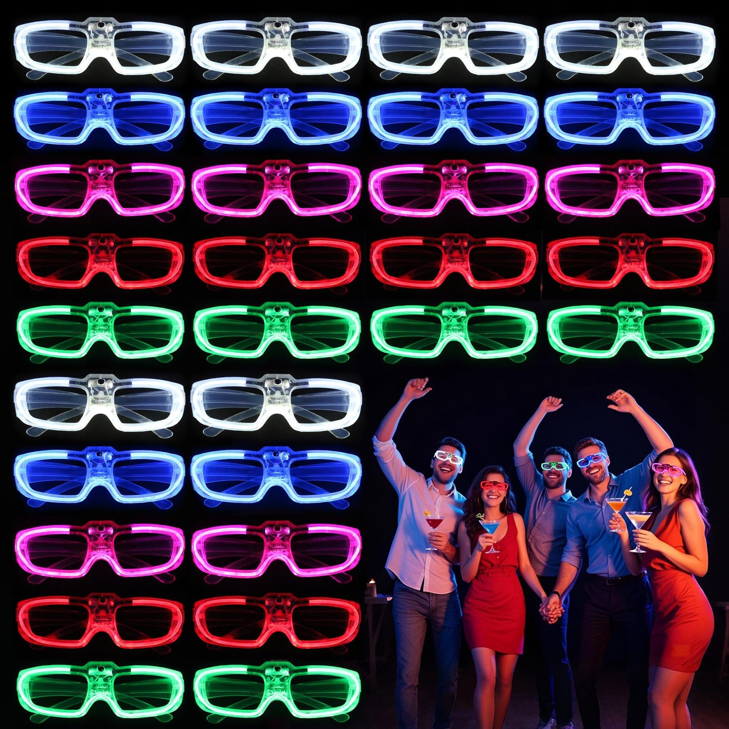 28 Packs LED Glasses 5 neon color 3 Light Modes Glow Sticks Light Up Glasses,Glow In The Dark Party Supplies Favors for Kids Adults Flashing toy fit Valentine's Day Easter Christmas Halloween Birthday