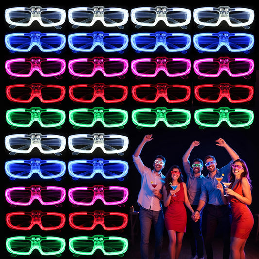 28 Packs LED Glasses 5 neon color 3 Light Modes Glow Sticks Light Up Glasses,Glow In The Dark Party Supplies Favors for Kids Adults Flashing toy fit Valentine's Day Easter Christmas Halloween Birthday