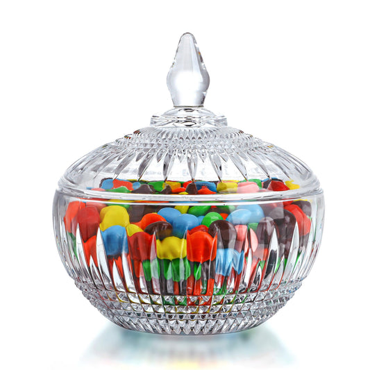 600ml/21oz Large Glass Candy Dish with Lid,Clear Crystal Candy Jar with Lid,Decorative Glass Jar for Buffet, Party, Wedding, Home Decoration,Dishwasher Safe