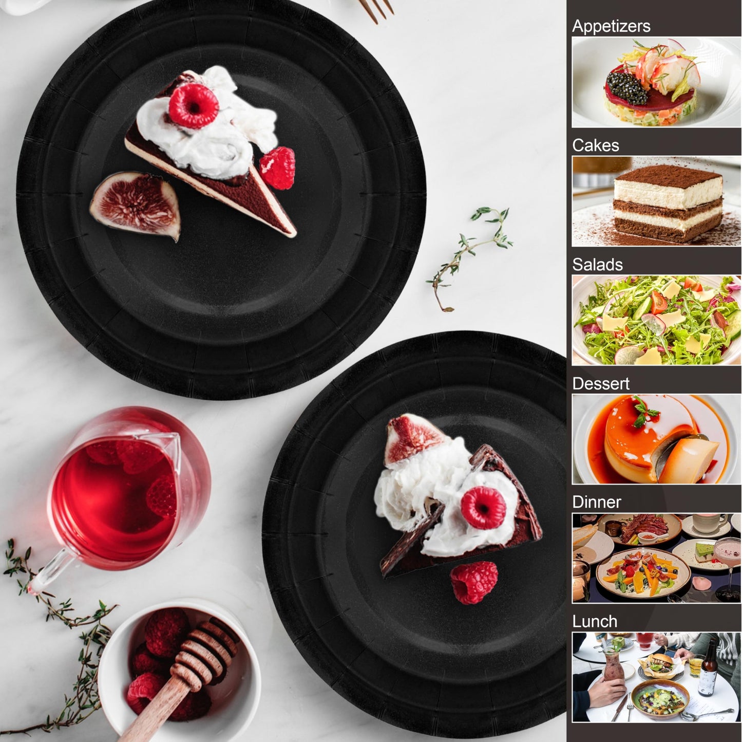 40Pcs Disposable Paper Plates Black,Including 20pcs 9" and 20pcs 7" Plates,Strong and Sturdy Disposable Plates for Party, Dinner, Holiday, Picnic,Birthday Party, Dinner Table, Wedding