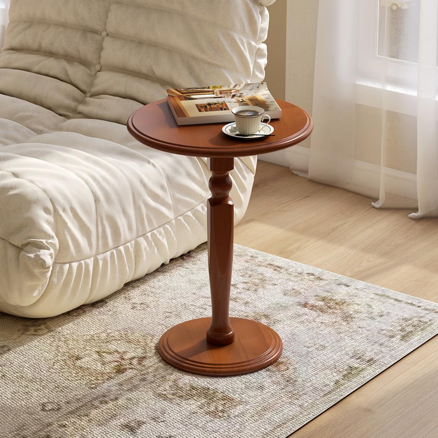 Wayshome Solid Wood Round Side Table, Small Drink Table for Small Places, Accent Table with Stable Pedestal for Living Room, Bedroom, Corners, and Nursery (Brown, 15.75" D x 15.75" W x 21.26" H)