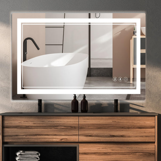 36"x 24" LED Bathroom Mirror with Front and Backlight, Bathroom Vanity Mirror with 3 Color Adjustable, Stepless Dimmable Light, Anti-Fog, Memory Function, Vanity Mirror for Wall(Horizontal/Vertical).