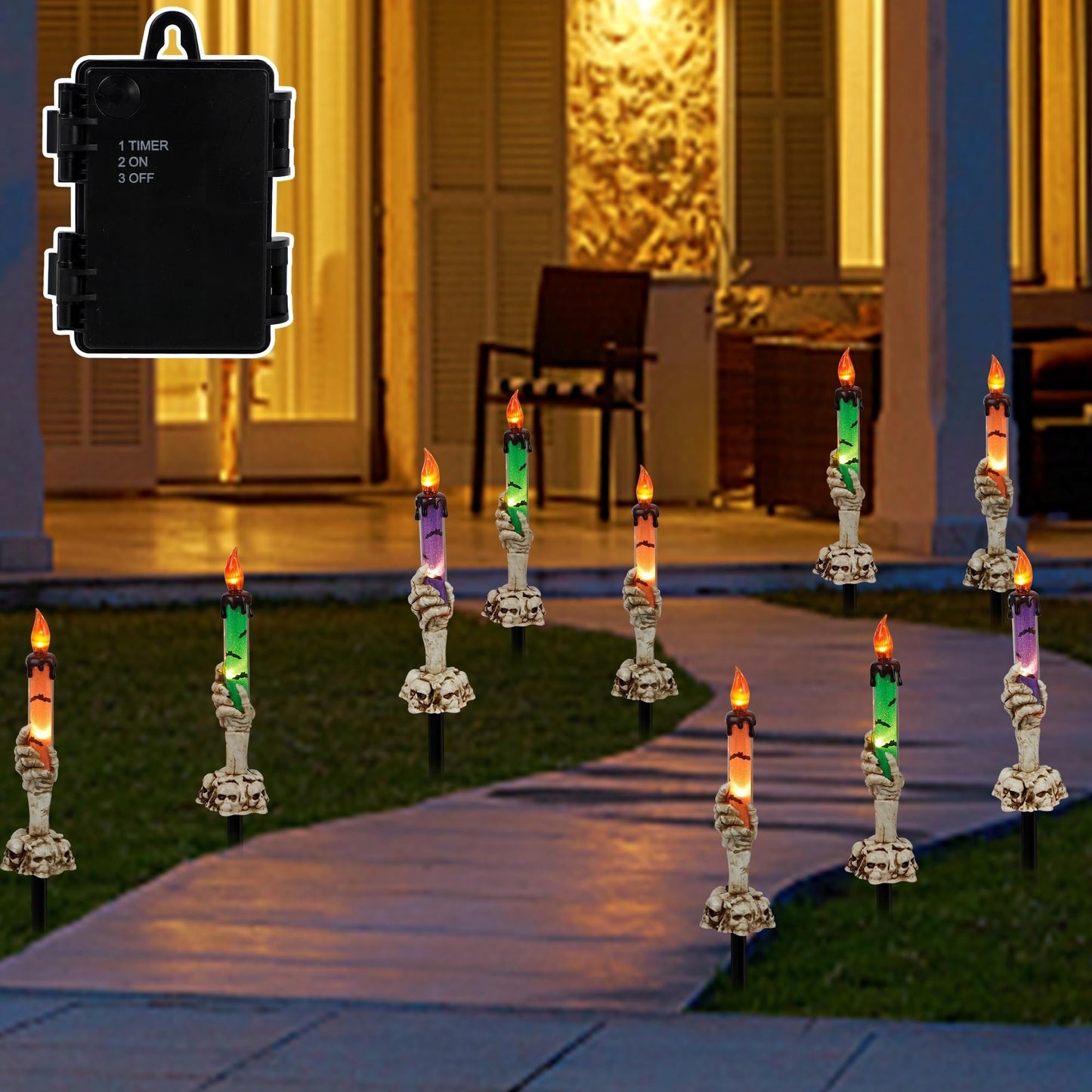 LJLNION Halloween Decorations, 5 Pack Halloween Garden Stake Lights, Tabletop Candle Light with Skeleton Ghost Hand, Waterproof & Battery Operated, Light Up Yard Stakes for Indoor/Outdoor Garden Decor