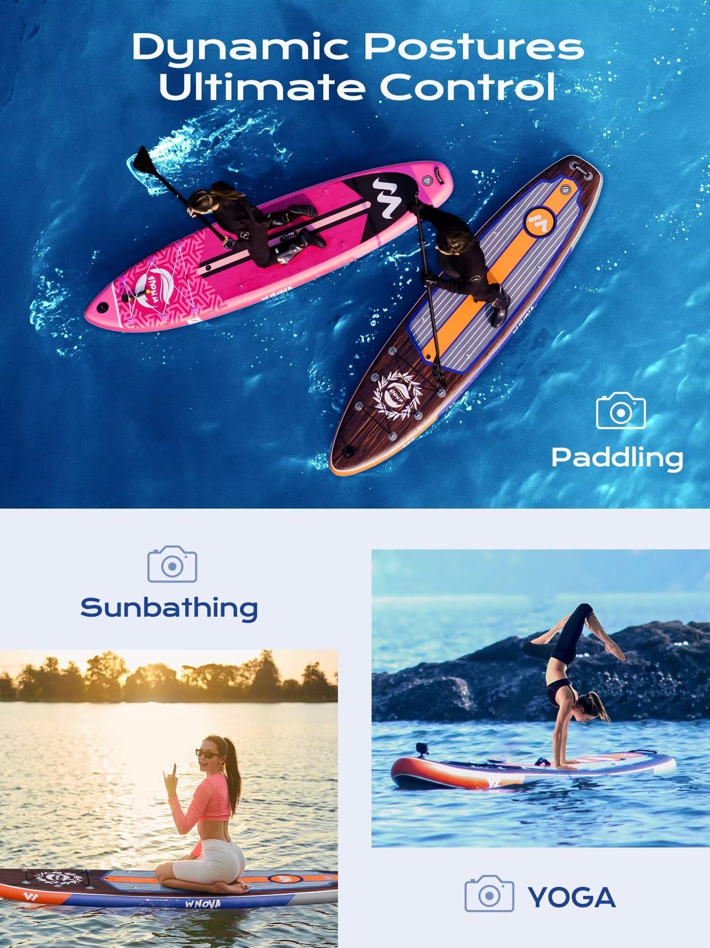 WNOVA Extra Wide Inflatable Paddle Board, 11' x 34" x 6" Stand Up Paddle Board for Adults, SUP Accessories with Camera Mount, 2+1 Family for Lake, Ocean, Sea,Deep Wood Grain