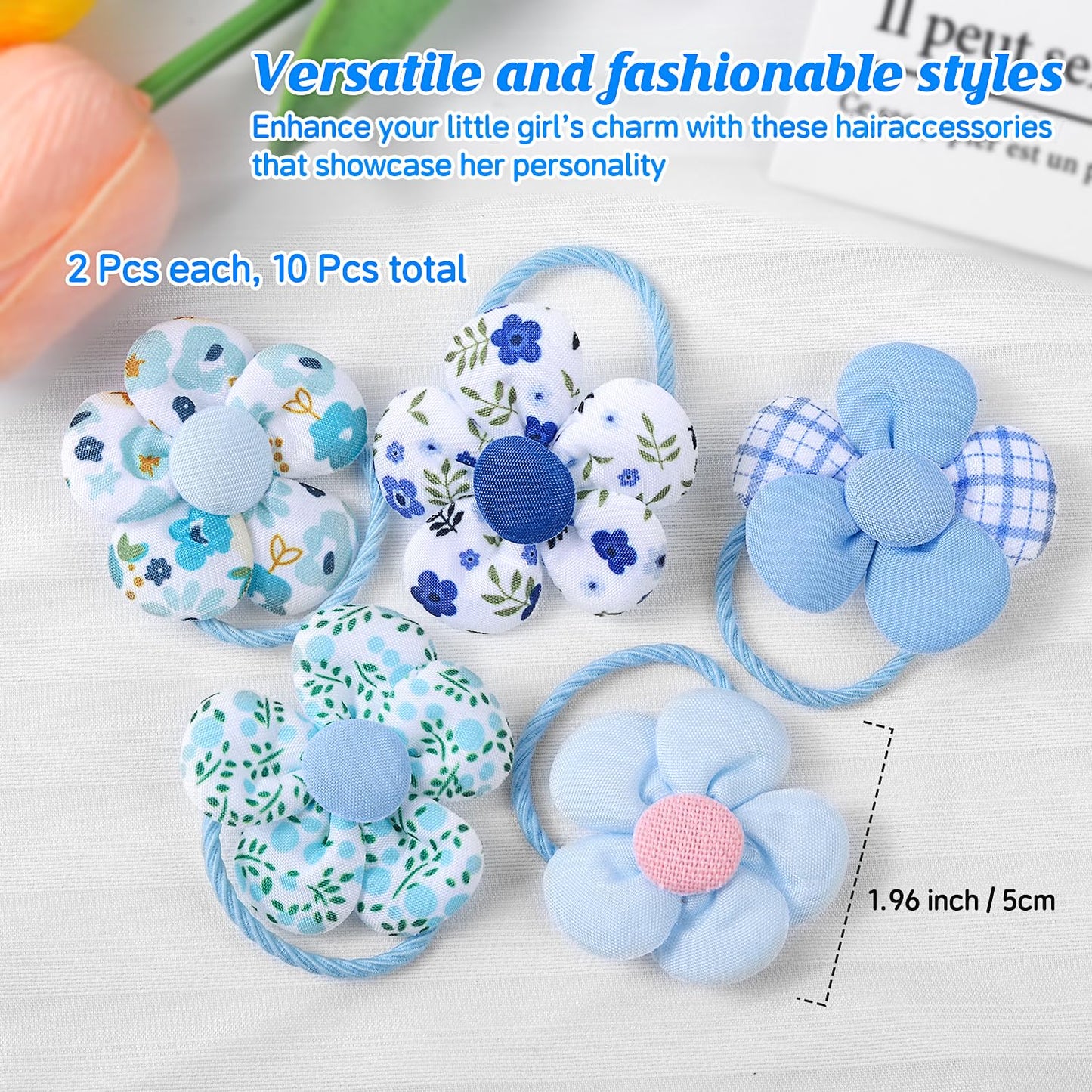 400 Pcs Baby Girls Hair Accessories Set,Baby Girls Hair Ties,Flower Bows Rubber Bands,Hair-friendly Hair Clip,Soft Elastic Hair Bands,Claw Clip(Blue)