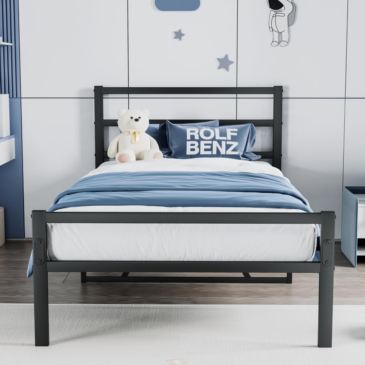 VRAXO Metal Platform Bed Frame with Headboard, Sturdy Metal Frame, No Box Spring Needed(Twin)