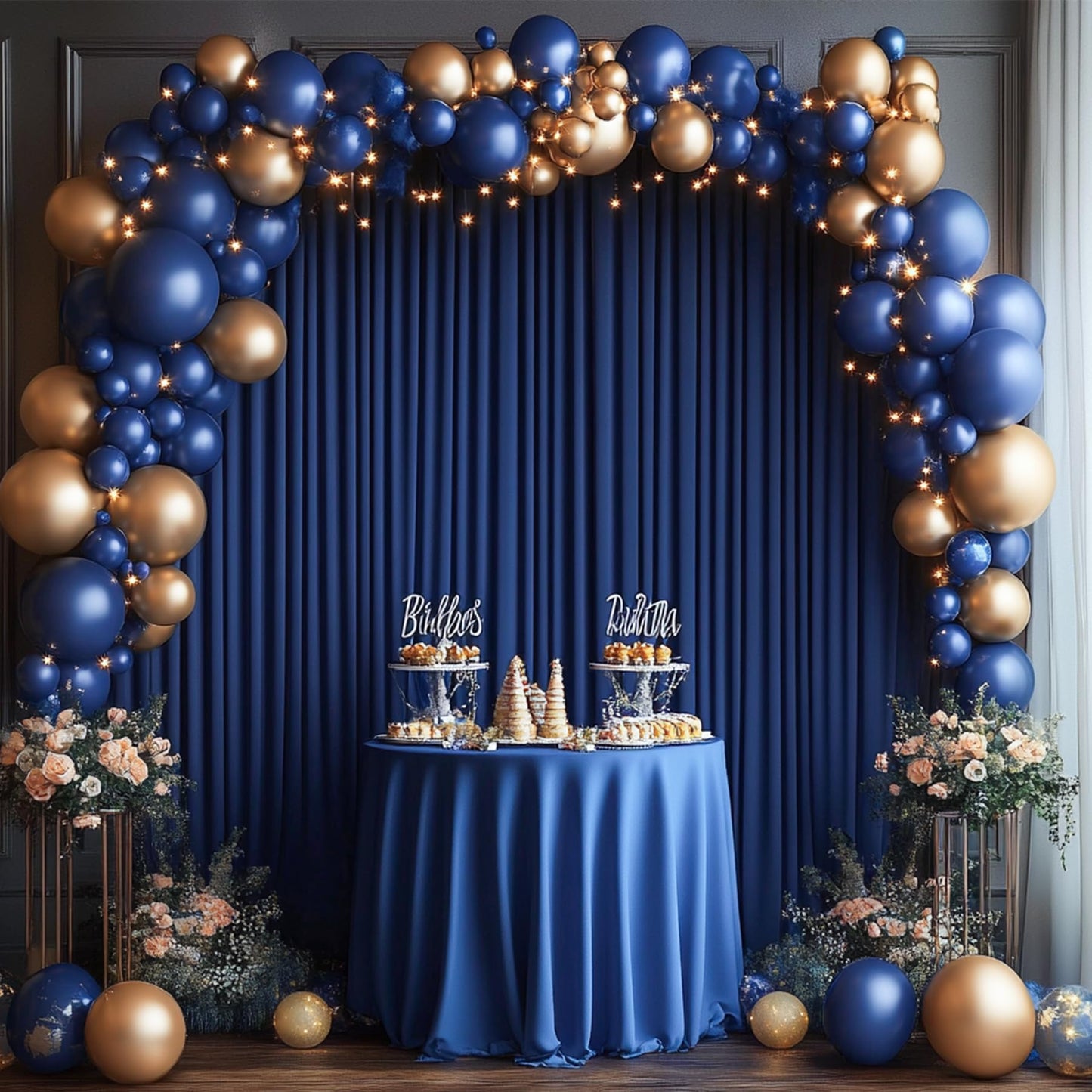 16 x 10ft Navy Blue Backdrop Curtains for Graduations Celebration Polyester Photo Backdrop Curtains No-Wrinkle Long Curtains for Parties Decorations Retirement Birthday Wedding Photoshoot, 4 Panels