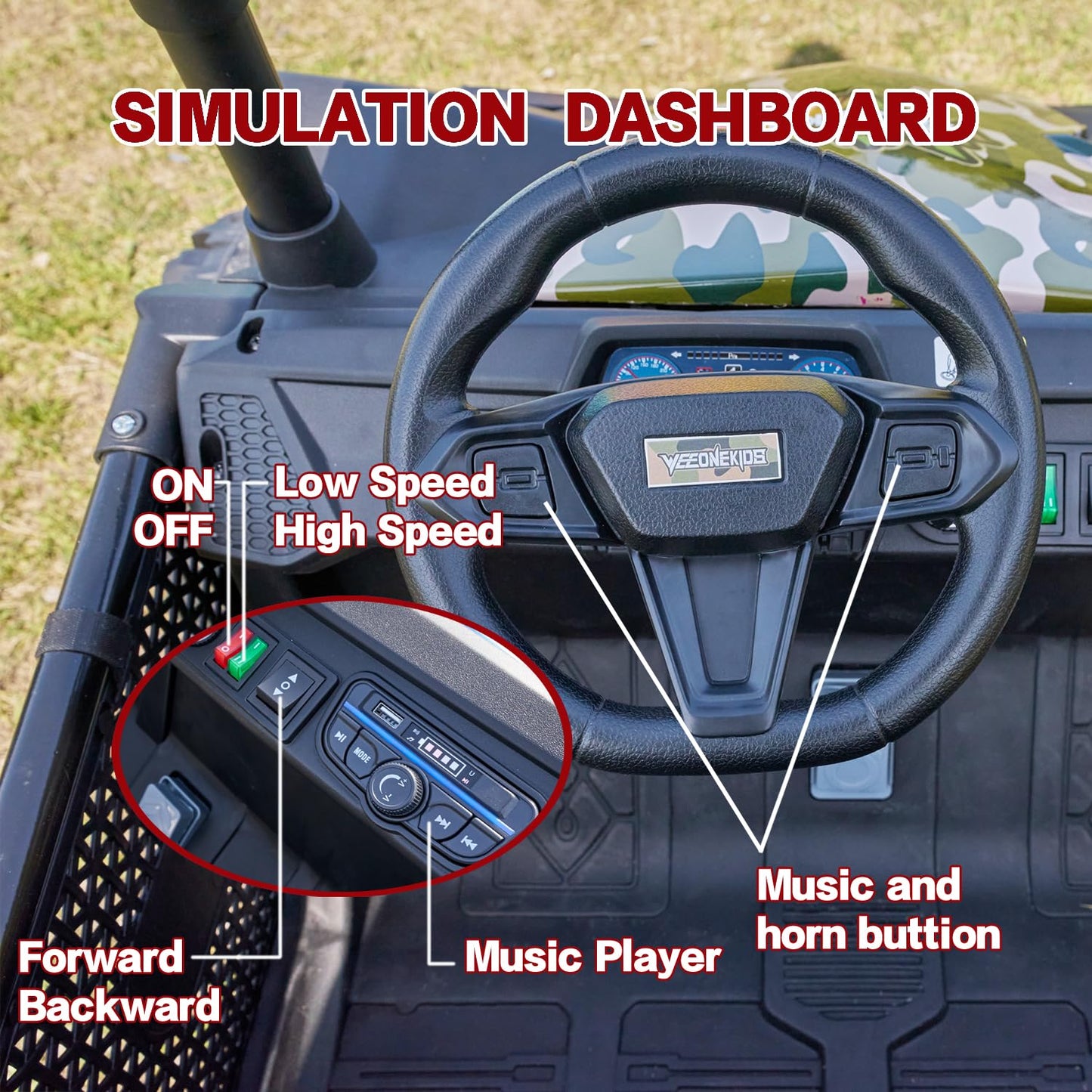 4V Ride on Toy for Big Kids, Kids' 2 Seat Electric Vehicles Outdoor Race Truck Car with 4 75W Strong MotorsBluetooth Speaker and 24V 7AH Big Battery,2 Seat Electric Cars for Kid 3-12 (Woodland)