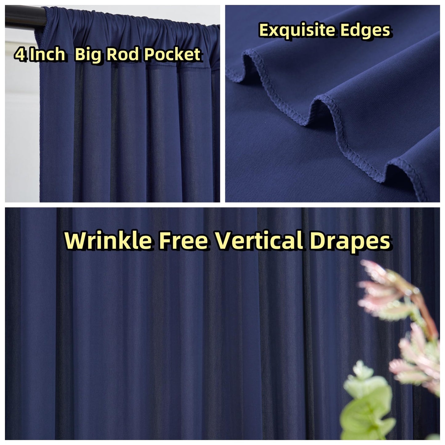 20 ft x 10 ft Wrinkle Free Navy Blue Backdrop Curtain for Parties,Polyester Photo Backdrop Drapes, Thick Background 4 Panels 5ft x 10ft for Baby Shower Wedding Birthday Party Backdrop Stand