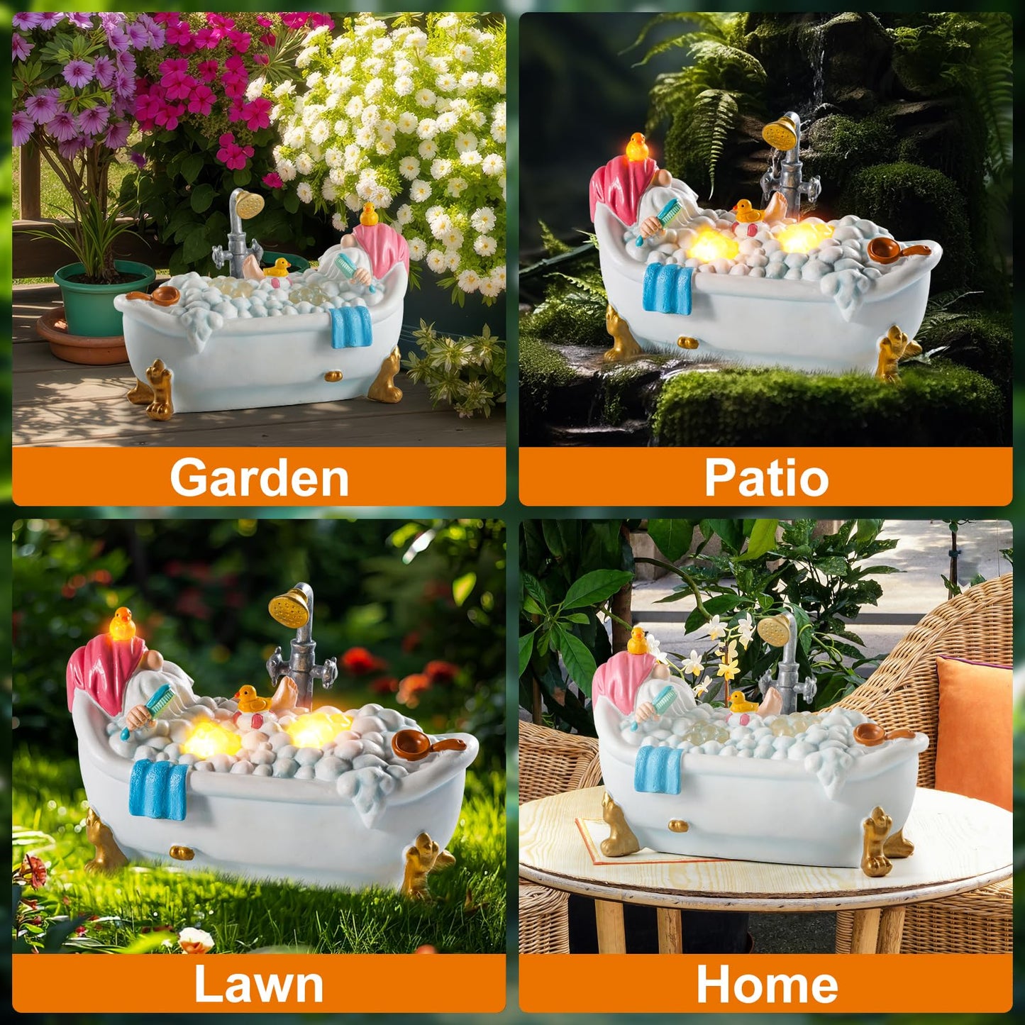 WINTS Solar Garden Gnome, Resin Bathing Gnome Outdoor Decorations with Cute Solar Lights for Lawn,Yard,Garden,Funny Gnome Gifts for Women,Birthday