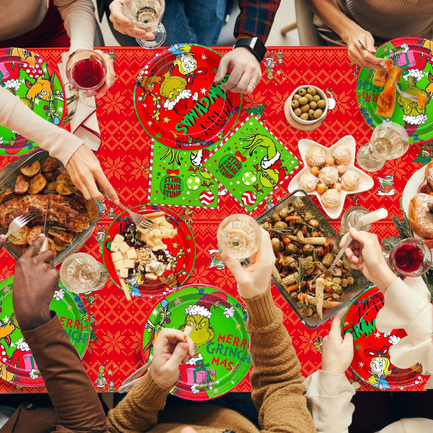 185Pcs Christmas Party Supplies Tableware Set - Merry Christmas Decorations Plates and Napkins for Happy Holidays Party Decorations