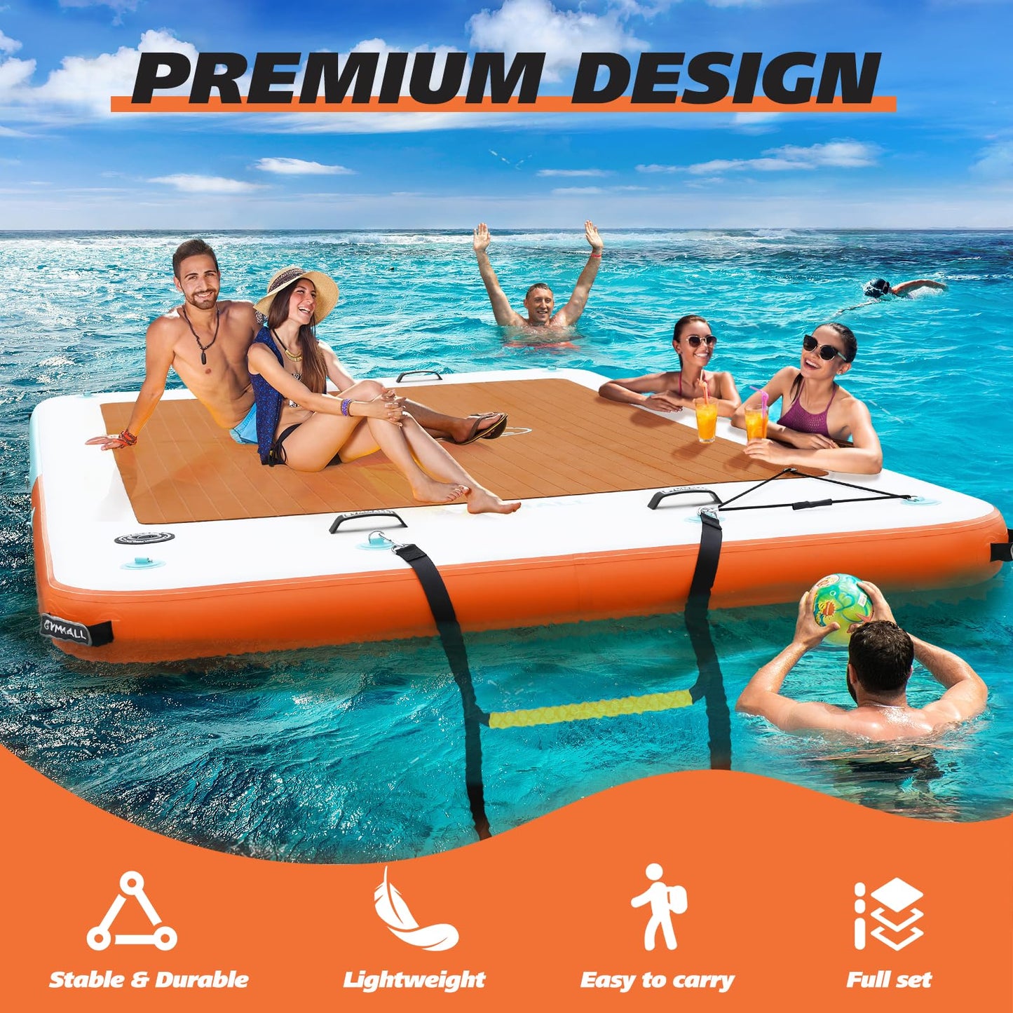 GYMMALL Inflatable Floating Dock, 10Ft Floating Dock for Lakes with Rope Ladder and Non-Slip EVA Platform, Inflatable Dock Floating Platform Island Raft for Boats, Pool, Beach, Ocean