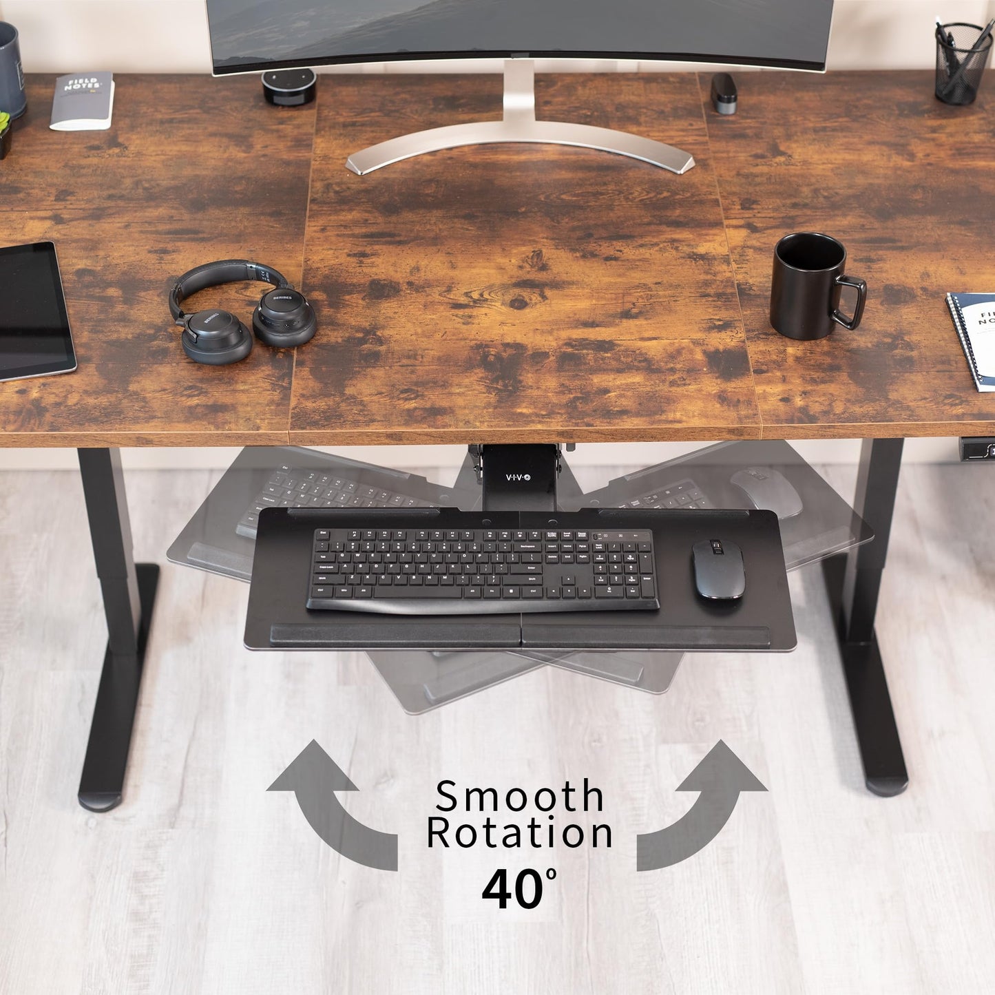 VIVO Adjustable Computer Keyboard and Mouse Platform Tray Deluxe Smooth Rolling Track Under Table Desk Mount, Black, MOUNT-KB04C