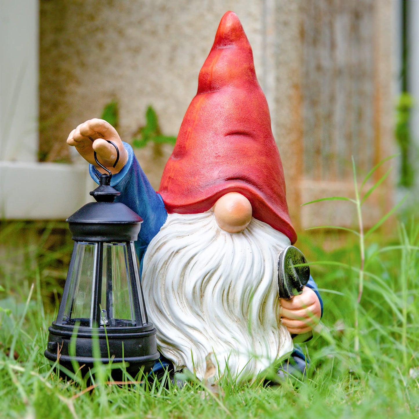 WONDHOME Garden Gnome Outdoor Decoration with Shovel Solar Gnomes Statue with Lantern LED Lights,Terrace Courtyard Lawn Patio Porch Decoration Mother's Day Christmas Housewarming Gift for Mom Women
