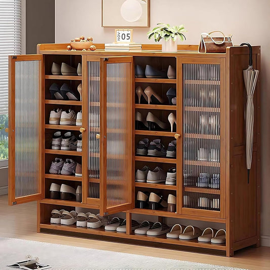 8 Tier Bamboo Shoe Cabinet, Shoe Storage Cabinet with Doors, 40 Pairs Shoe Organizer with Shelves, Freestanding Shoe Rack for Entryway, Hallway, Closet Living Room (Brown)