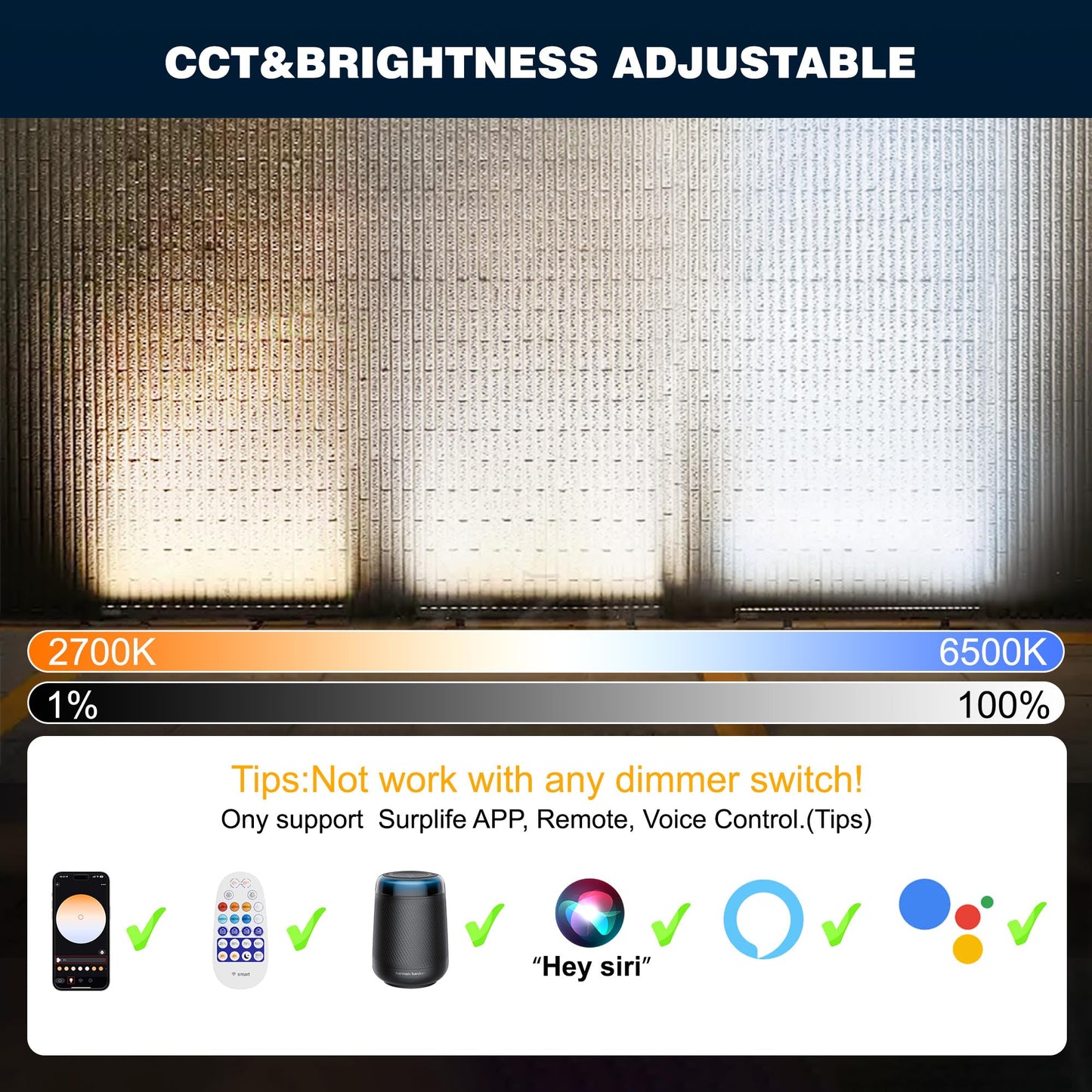 Yasotek Smart Wall Washer Lights Adjustable Color Temperature 2700K-6500K,72W 9600lm 1%-100% Brightness Dimmable LED Bar Light APP & Remote Control for Outdoor, Compatible with Alexa/Google Assistant
