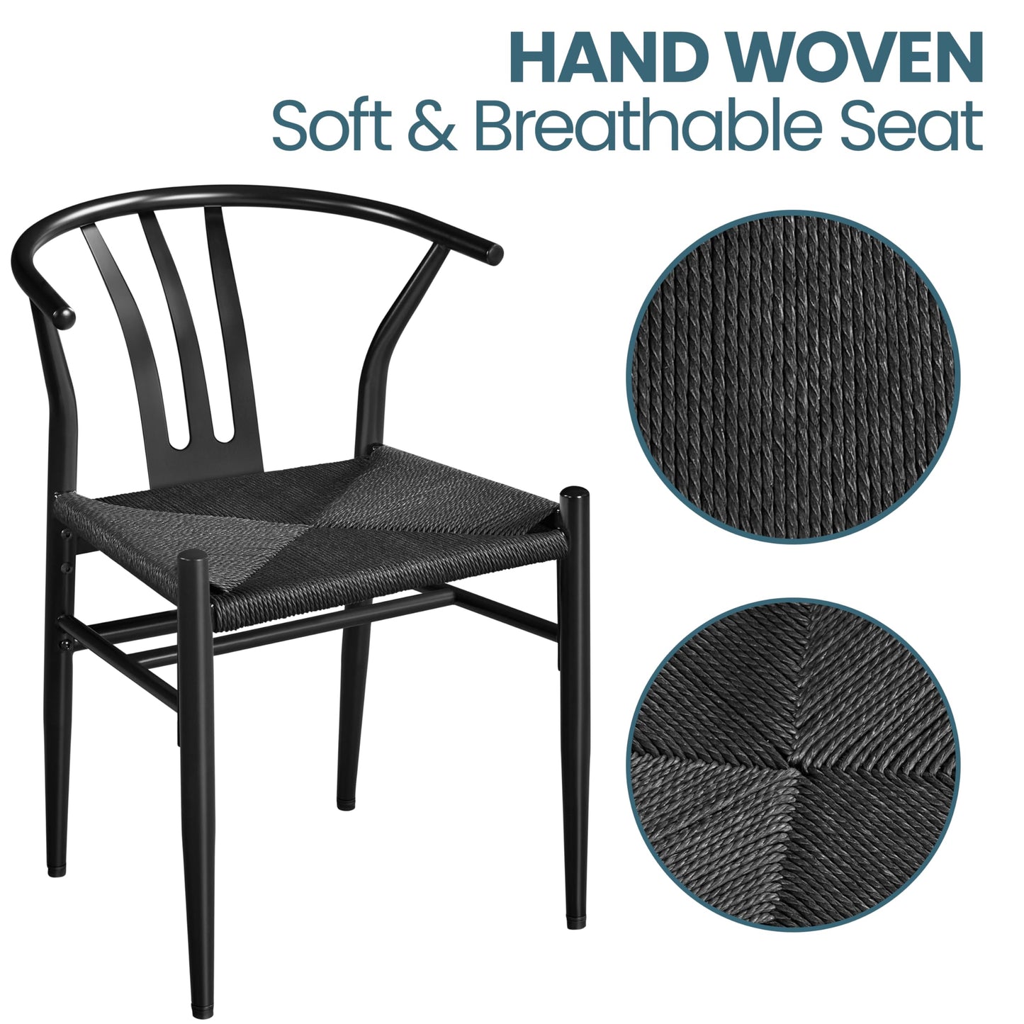 Yaheetech Weave Chair Hemp Seat Chair for Kitchen, Dining, Living Room Set of 2, Full Black