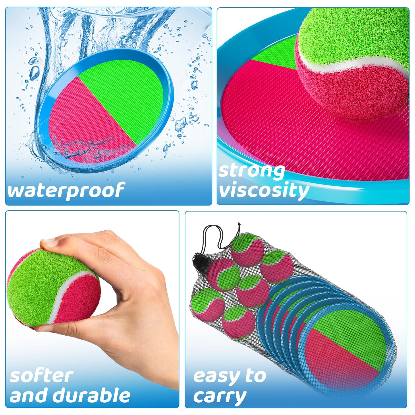 WATUDOU Toss and Catch Balls Game for Kids 3 4 5 6 7 8 Years, Outdoor Toys Lawn Games for Teen Boys and Girls, Beach Games, Pool Toys, Outdoor Activity for Family (6 Paddles & 6 Balls)
