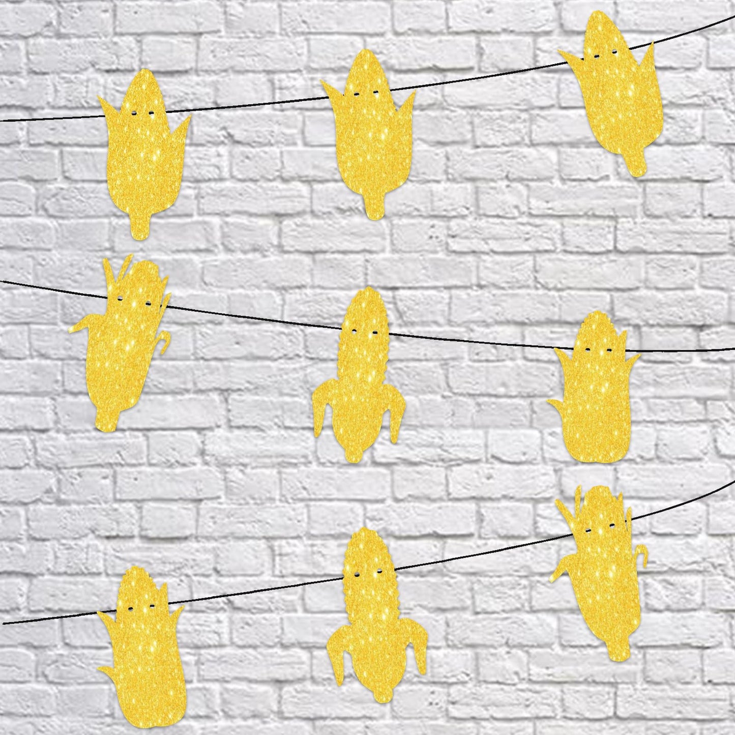 Y 9pcs Gold Glitter Silhouette Banner for Vegetable Corn Theme Party Background Decorations Men Women Happy Birthday Party Decor Supplies