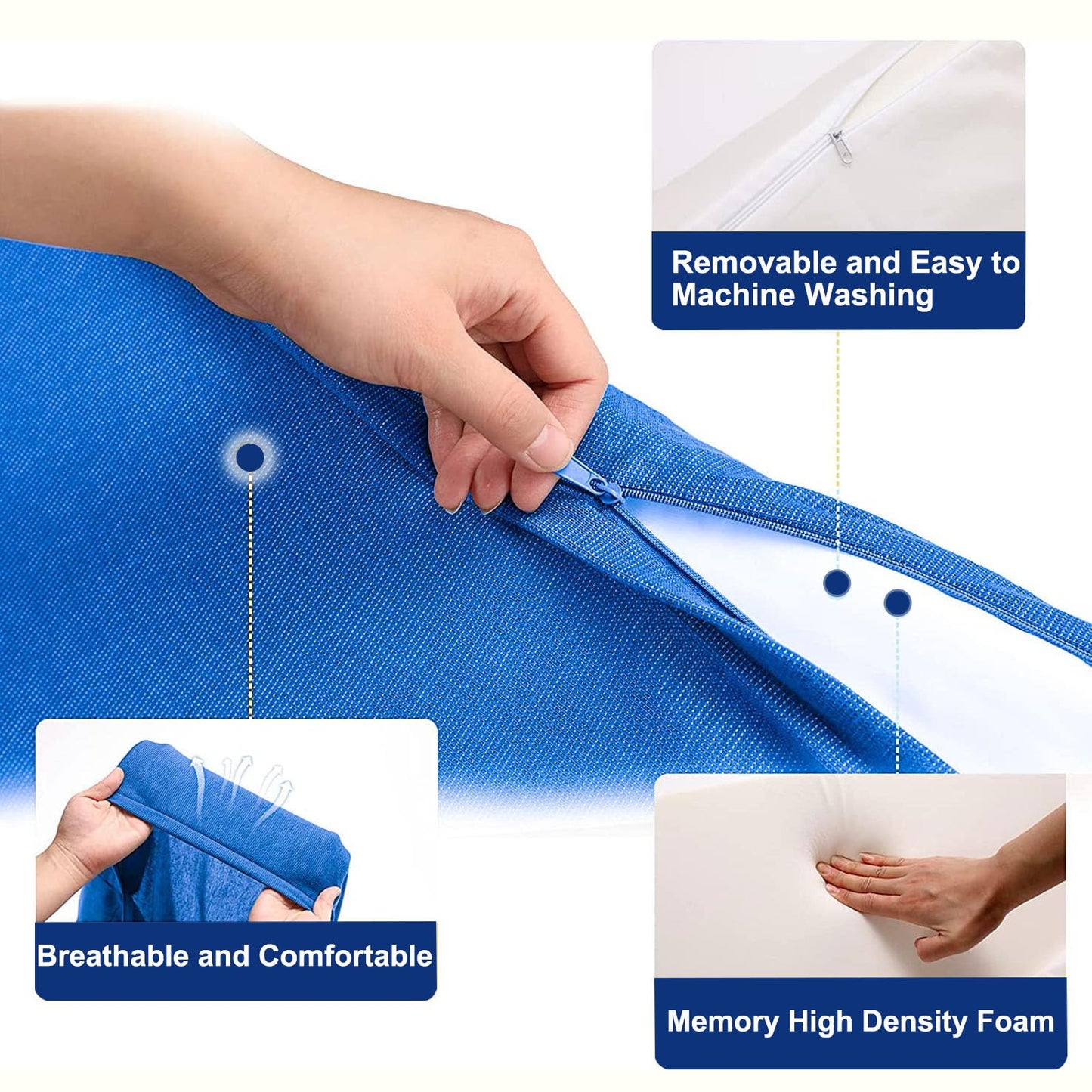 34in Bed Wedges & Body Positioners, 30 Degree Wedge Pillow for Side Sleeping/After Surgery, Triangle Foam Bed Wedge Pillow with Blue Machine Washable Cover, for Pregnancy, Back, Leg Pain Relief