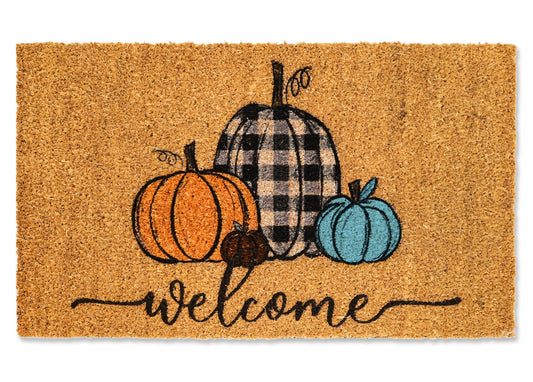 Whaline Fall Door Mats Natural Coir Welcome Doormat Pumpkin Non Slip Farmhouse Rectangle Front Door Rugs Floor Mat for Outdoor Entrance Porch Decor, 16 x 28 Inch