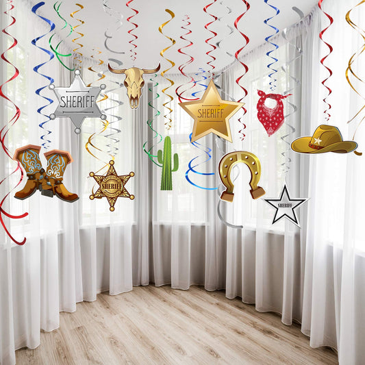 Western Party Decorations Pack Hanging Swirls Foil Swirls Party Ceiling Decorations Western Cowboy Theme Party Barnyard Theme Birthday Baby Shower Decor Event Supplies 30Ct