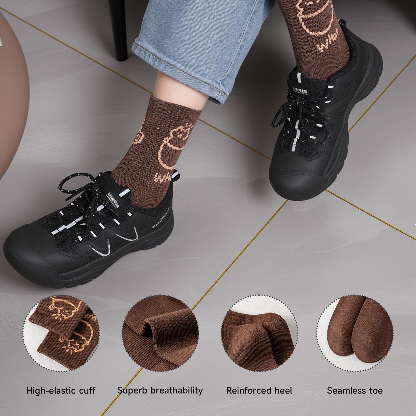 WaziHou Women Crew Socks, 4 Pairs Cute Tea-Cup Cat Novelty Cotton Socks, Stylish Women's Casual Comfort Ankle Socks, Size 5-10