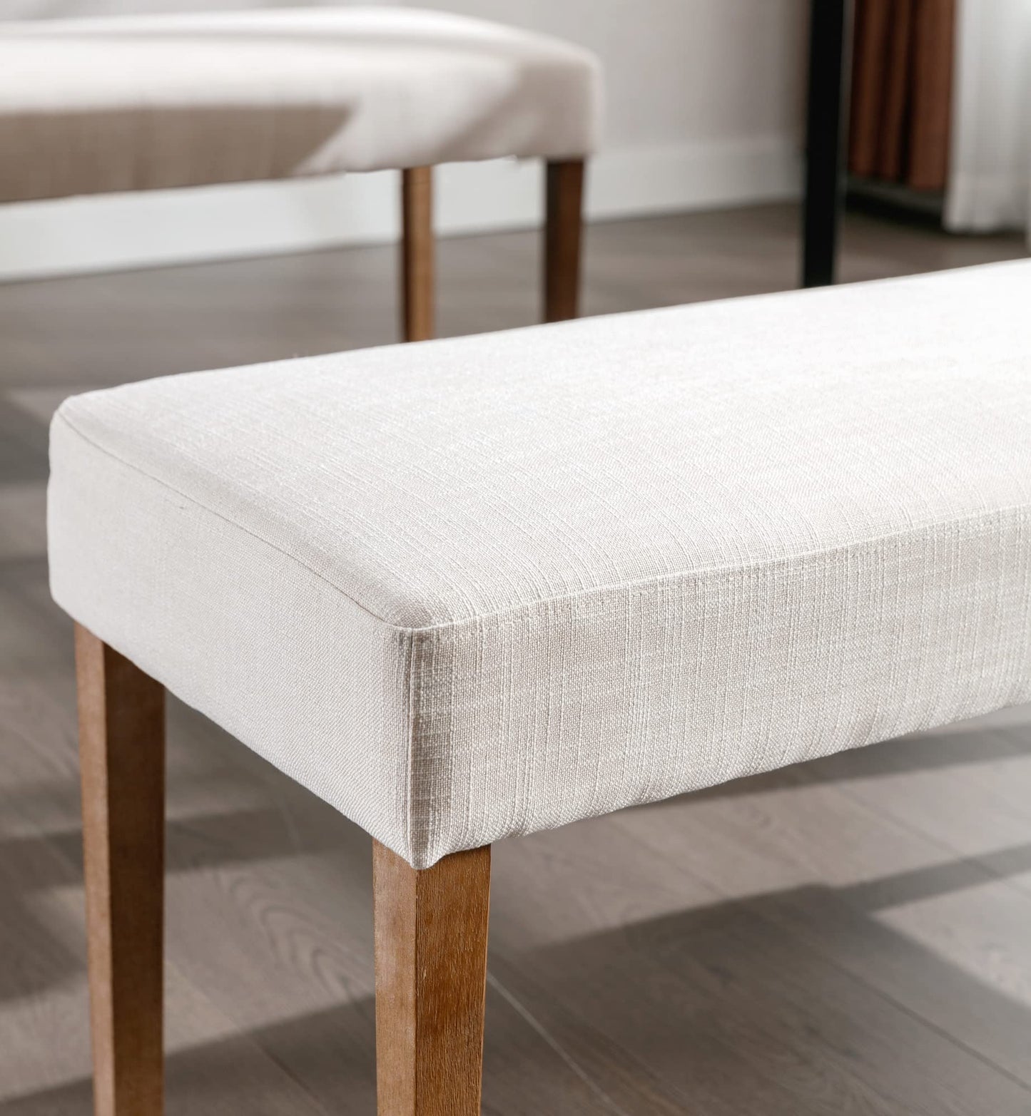 Wahson Farmhouse Linen Upholstered Dining Bench, 45" Long Dining Room Bench Seat with Natural Wood Legs, Beige