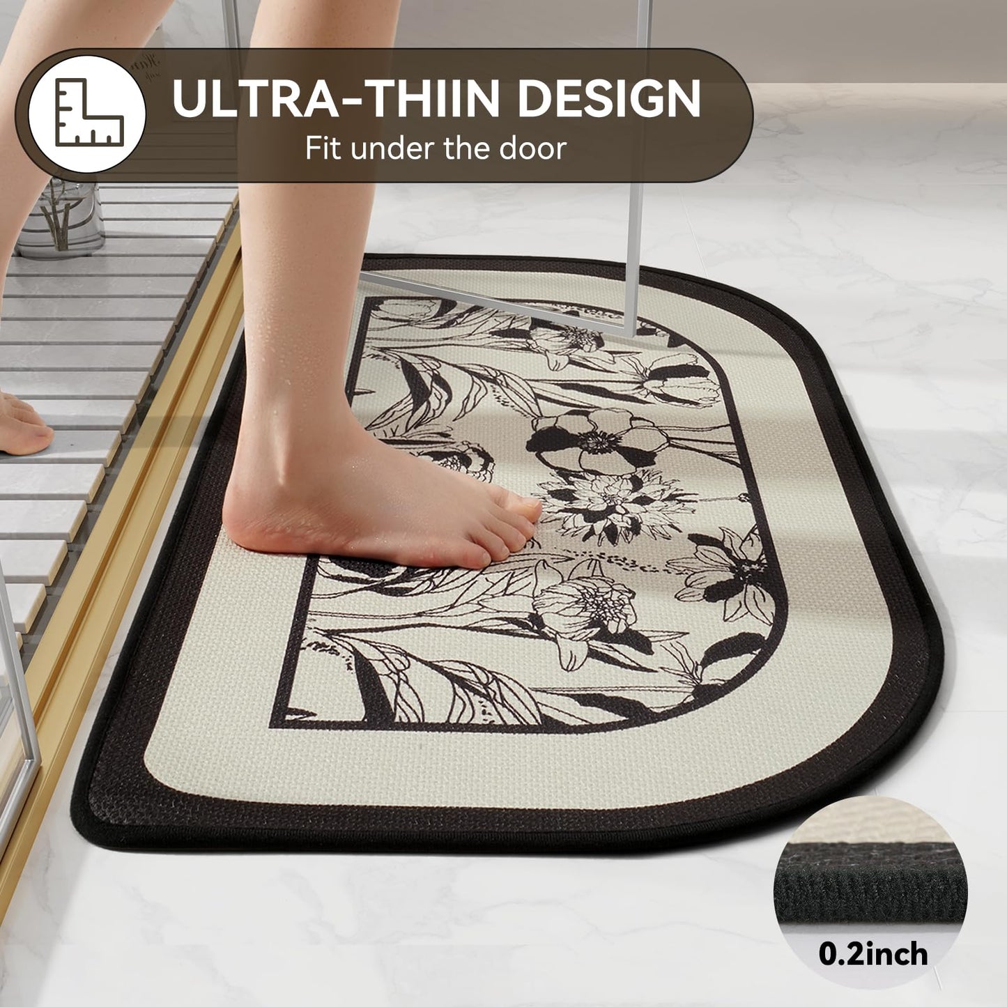 YDKGL Half Circle Bath Mat,Thin Bathroom Rugs Fit Under Door Quick Dry Non Slip Washable Bathroom Mat with Rubber Backing,Absorbent Woven Half Round Shower Rug