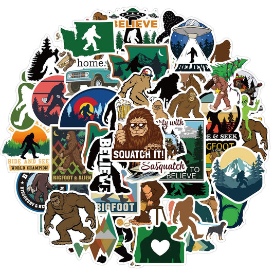 50Pcs Bigfoot Outdoor Nature Vinyls Stickers Laptop Sticker Waterproof Stickers Luggage Skateboard Water Bottle Stickers Decal Bicycle Bumper Snowboard Decorate Gift for Kid