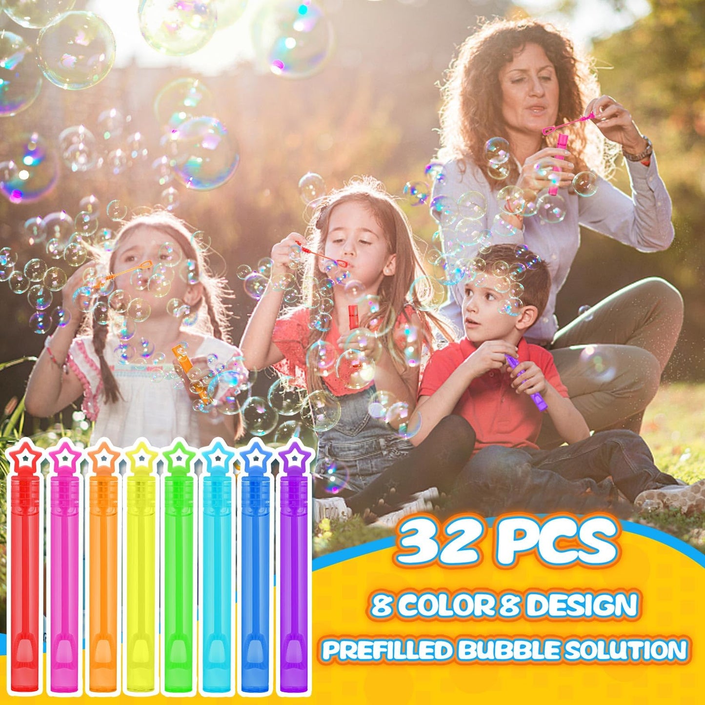 32 Pcs 8 Colors Neon Bubbles Party Favors For Kids, Mini Star Bubble Wand Bulk In Gift Box as Goody Bags Stuffer, Classroom Giveaways, Carnival Prizes Toy, Birthday Treats, Party Supplies For Toddlers