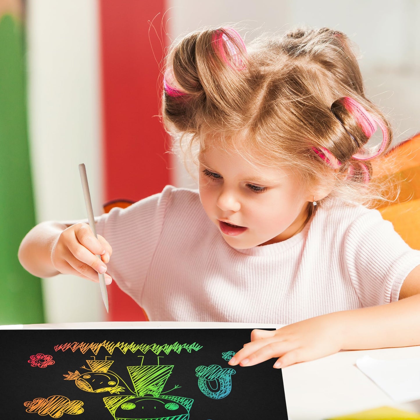 50 Piece Rainbow Scratch Paper - 4 Wooden Styluses Included - Create Rainbow Scratch Art With This Jumbo Craft Pack
