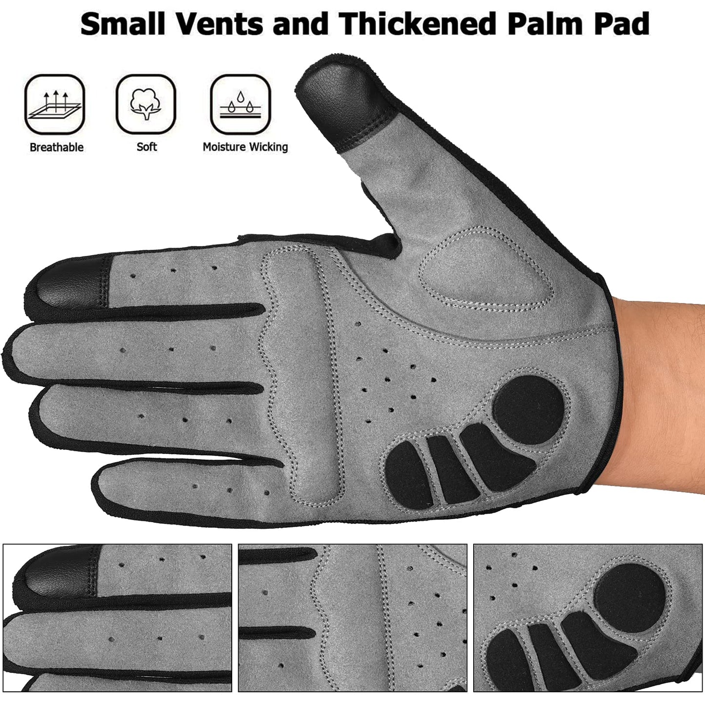 WESTWOOD FOX Cycling Bike Gloves for Men Full Finger BMX Biking Mountain for Grips - Bicycle Touchscreen MTB Gloves Padded Anti-Slip Riding Women Wheelchairs Road Cycling (Black, S)