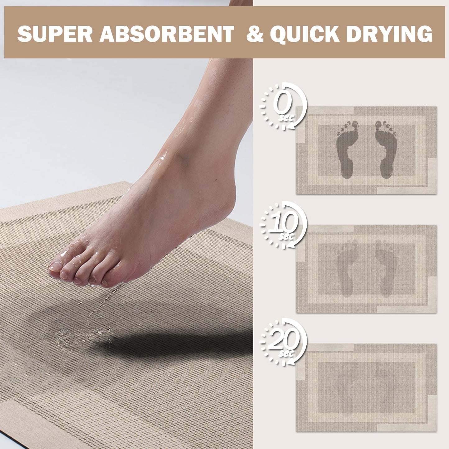 YDKGL Non Slip Thin Bath Mat Bathroom Rugs, Rubber Backing Ultra Thin Bathroom Rug Fit Under Door, Quick Dry Super Absorbent Washable Shower Bath Mats for Bathtub Side Floor, Easy Care Beige 16"x 24"