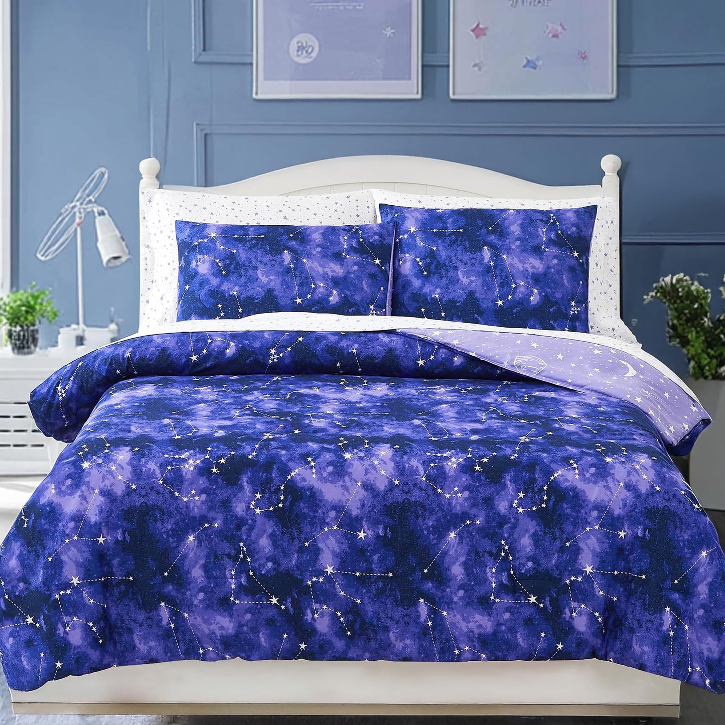 Wink Deer Twin Comforter Set - 5 Pieces Girls Boys Galaxy Glow in The Dark Twin Bedding Sets for Kids, Ultra Soft Bed in A Bag with Sheets