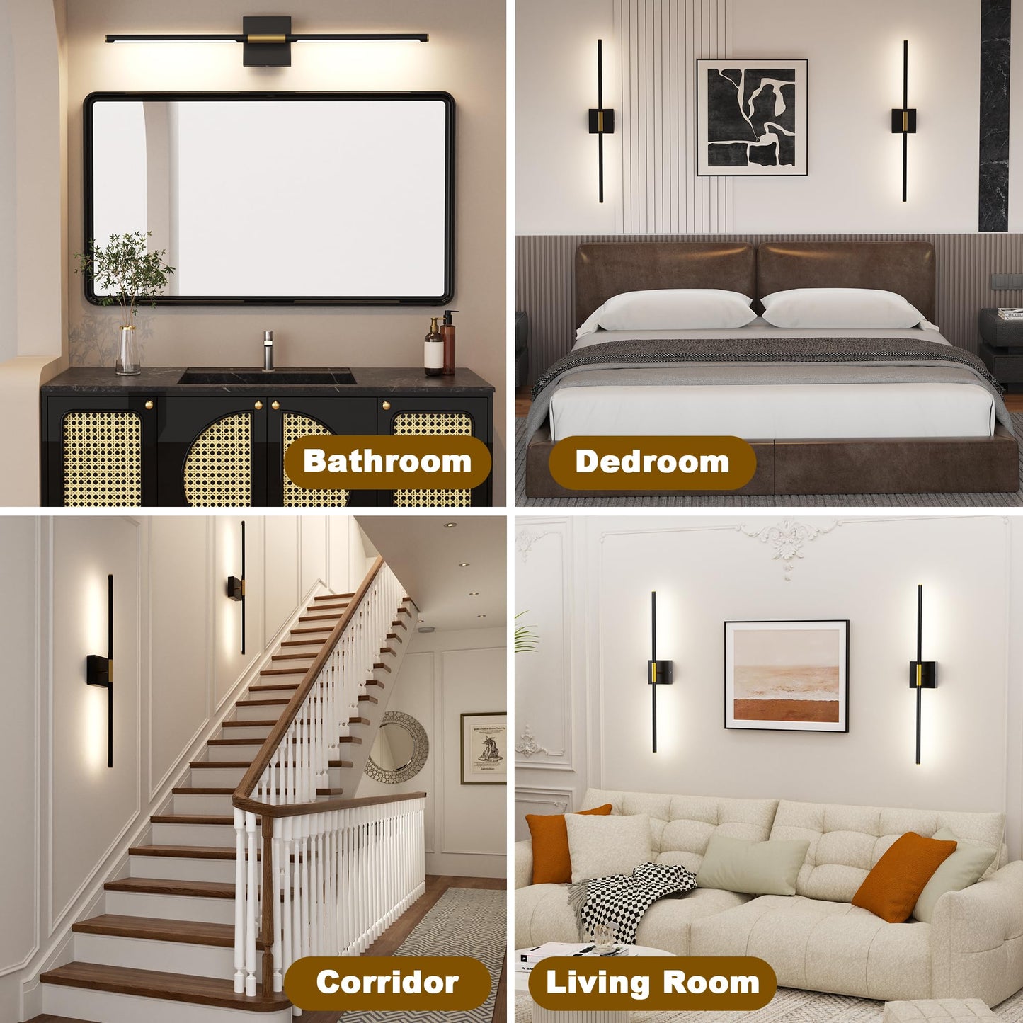 31.5 Inch Battery Operated Wall Sconce Set of Two, 8000mAh USB Rechargeable Wall Sconce with Remote Control, 360°Rotate Dimmable 3000K-6000K LED Wall Lights for Living Room, Hallway, Bedroom, (2 Pack)