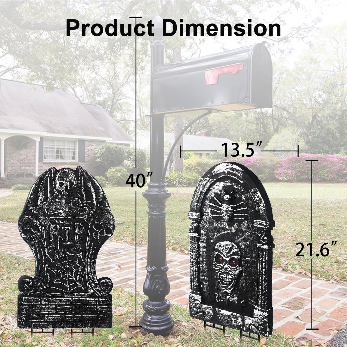 21" Halloween Tombstone - Extra Large Foam RIP Graveyard Headstones Tombstones for Graves (4 Pack), Halloween Yard Signs with Stakes Lawn Decor Outdoor Indoor Decorations