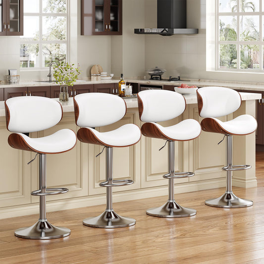 YaFiti Bar Stools Set of 4, Modern Pu Leather Swivel Adjustable Bar Stool Counter Height Stool Set, Bar Chair with Back and Footrest for Kitchen, Dining Room, White