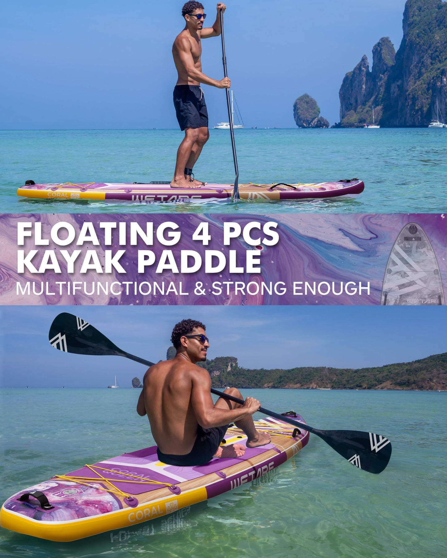 WETARE 11'6"x35" Inflatable Paddle Board, 450lbs Extra Wide Stand Up Sup Board for Adults, Blow Up Paddleboard Kayak Non-Slip Stable Deck Boat for Yoga Fishing Surf