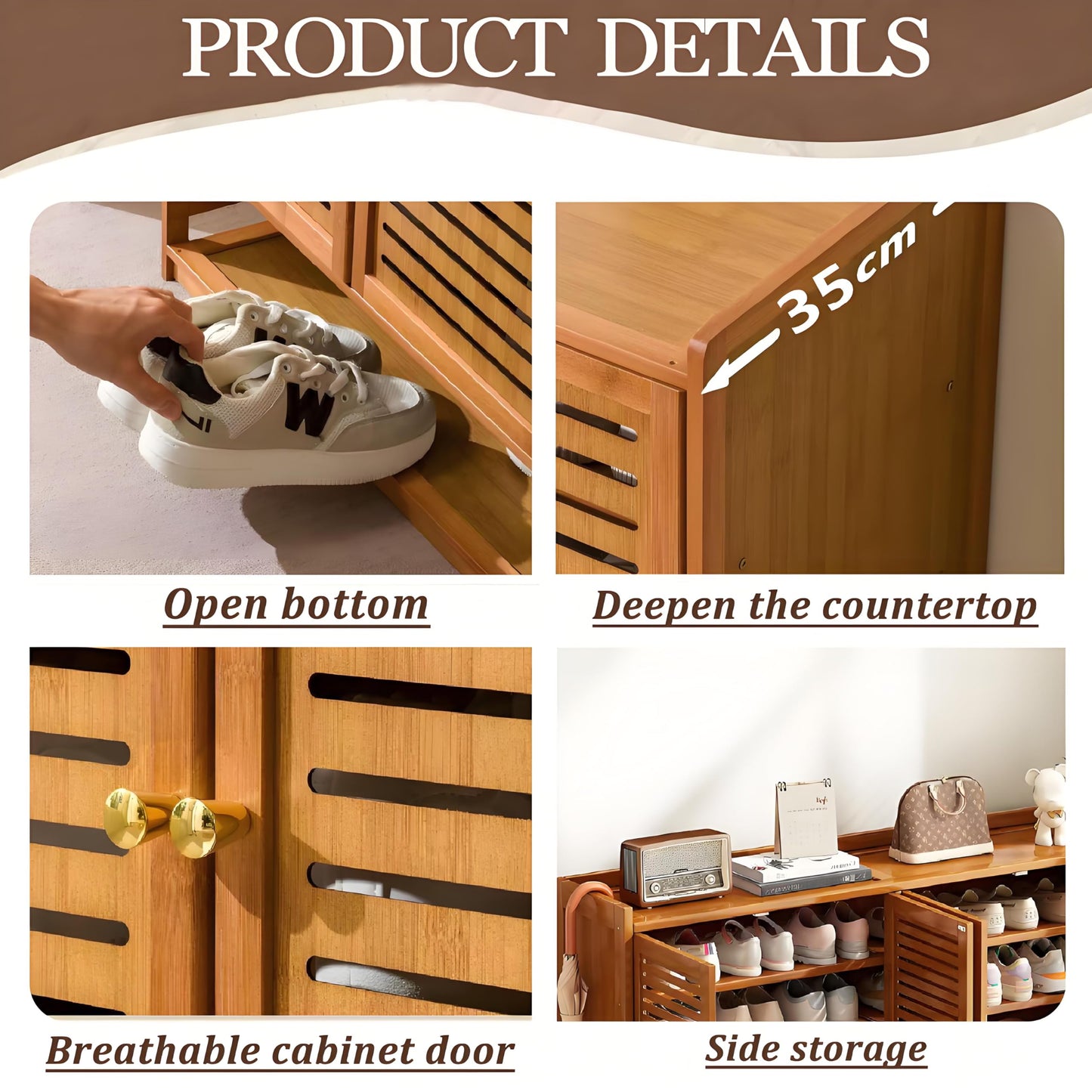 WMIASIN 7-Tier Shoe Rack Cabinet, Bamboo Shoe Cabinet with Doors, 36-40 Pairs Freestanding Shoes Cabinet Organizer，Large Shoe Cabinet for Entryway, Hallway, Living Room