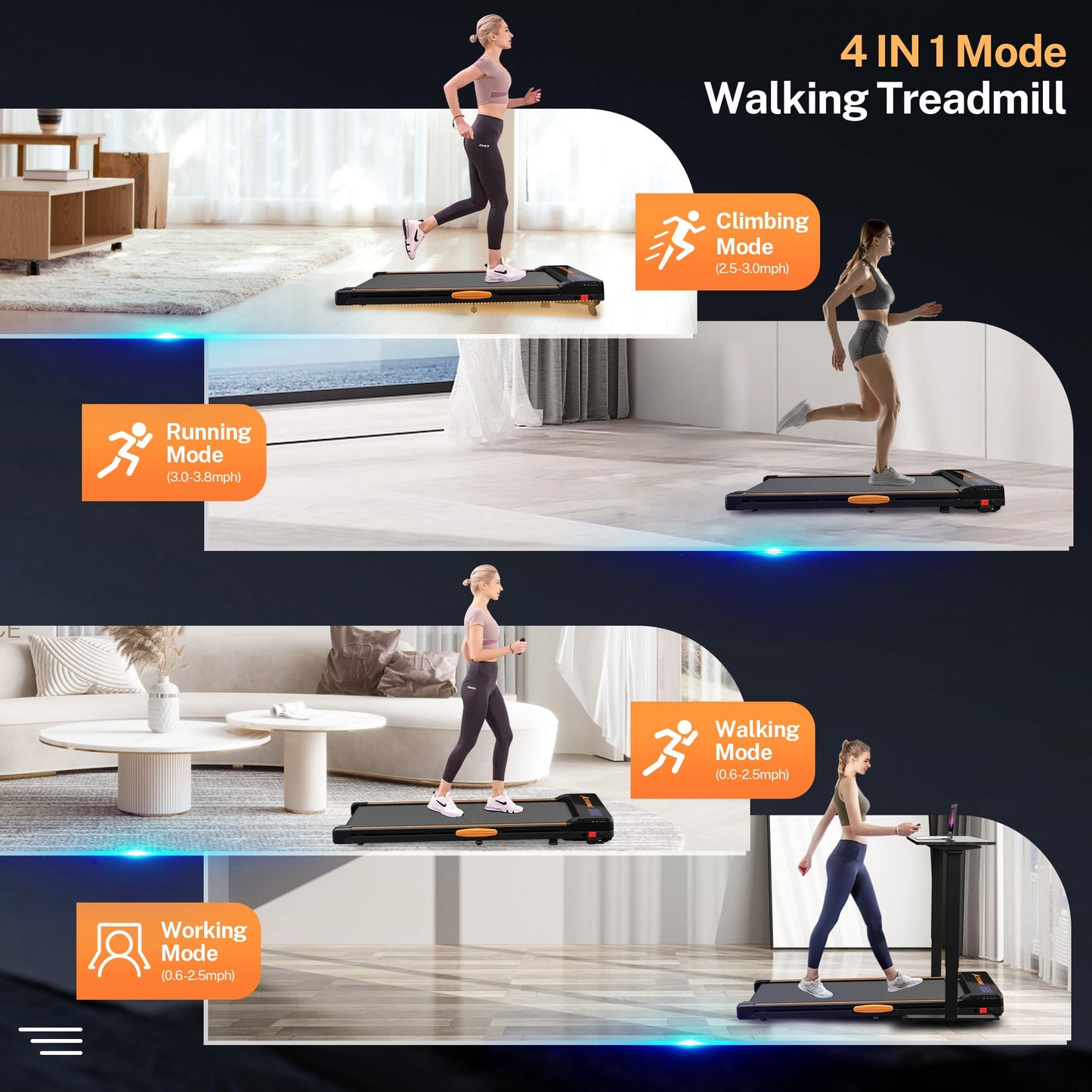 Walking Pad with Incline, Under Desk Portable Foldable Treadmill for Home Office, Walking Pad 4 in 1 for Walking Running, 2.5HP Compact Small Treadmill with Remote Control