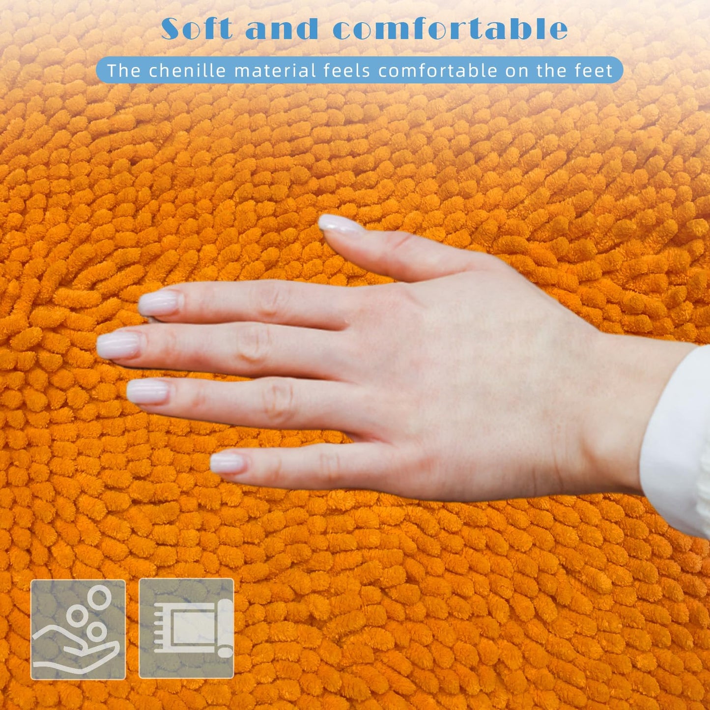 XYSaiXuan Oval Chenille Bathroom Rug, Ultra Soft Microfiber Shaggy Bath Mat, Machine Washable Thick Fluffy Carpet Rug, Non-Slip Water Absorbent Shower Mat for Bathroom, Shower (Orange,16''×24'')