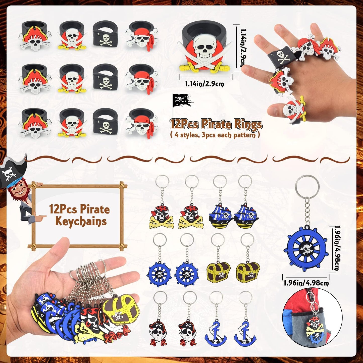 168Pcs Pirate Party Favors Supplies, Pirate Birthday Party Decorations, Pirate Gift Bags with Pirate Eye Patch Mustache Gold Coins Gems Tattoos for Kids Boys Pirate Birthday Party Goodie Bag Fillers