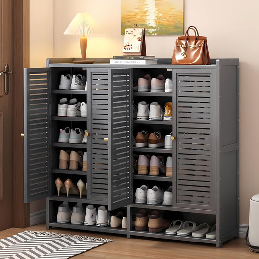7-Tier Shoe Storage Cabinet with Shutter Doors, 36-40 Pairs Large Capacit Shoe Cabinet Sneakers Shoe Rack Shelf for Entryway, Freestangding Shoe Organizer with Thickened Adjustable Shelves for Closet