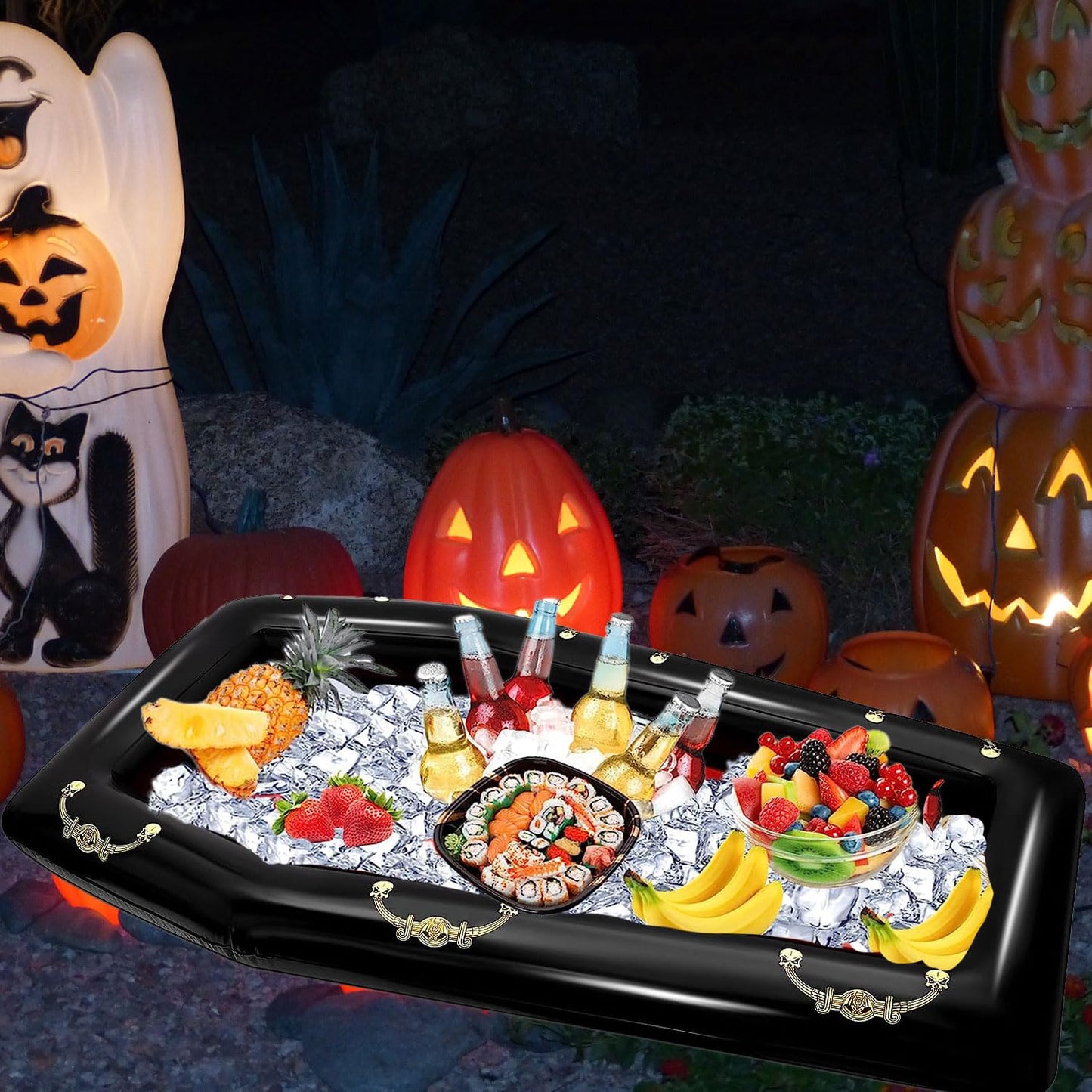 52Inch Inflatable Coffin Cooler Coffin Pool Float Inflatable Ice Chest Buffet Cooler Drink Beverage for Halloween Party Spooky Decor Cooler Pool Party Picnic Barbecue (Coffin Cooler)
