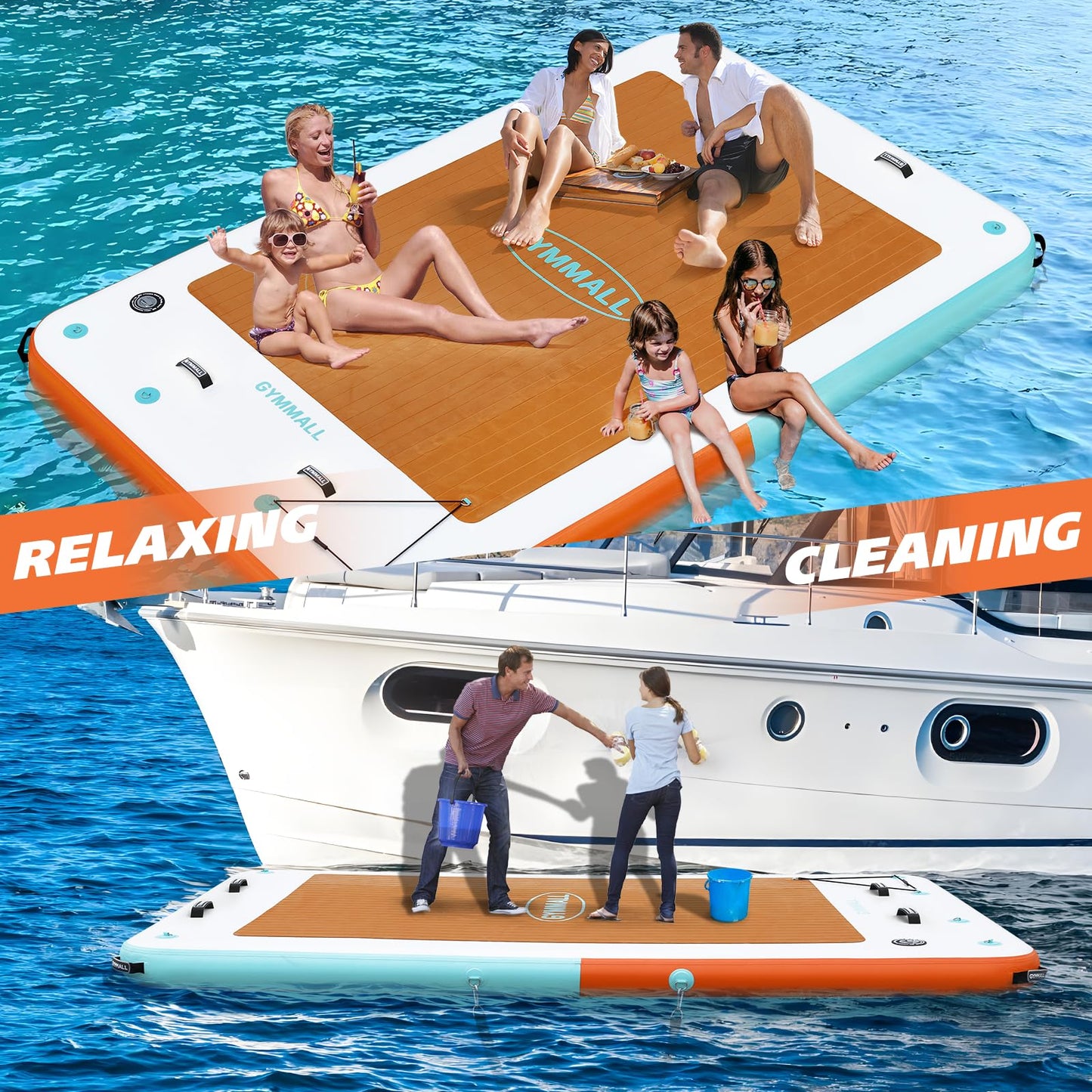 GYMMALL Inflatable Floating Dock, 10Ft Floating Dock for Lakes with Rope Ladder and Non-Slip EVA Platform, Inflatable Dock Floating Platform Island Raft for Boats, Pool, Beach, Ocean